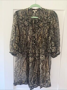 Joie Sheer Paisley Button-Front Women’s Dress in Black and Cream